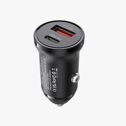 Login Vention Car Charger | K11B0 | 30W Two-Port USB C+A PD Quick Charger Car Charger Black ABS type