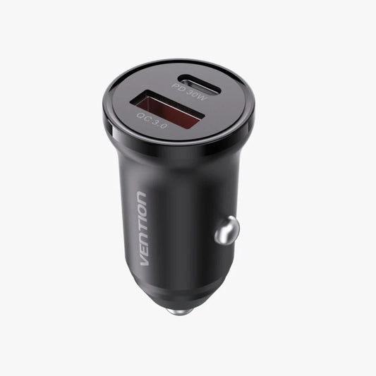 Login Vention Car Charger | K11B0 | 30W Two-Port USB C+A PD Quick Charger Car Charger Black ABS type