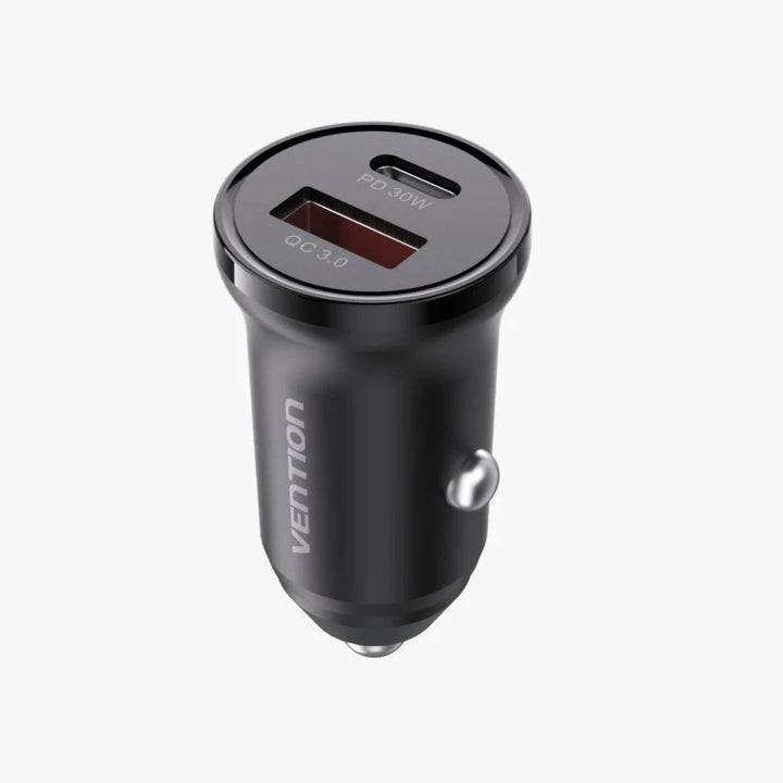 Login Vention Car Charger | K11B0 | 30W Two-Port USB C+A PD Quick Charger Car Charger Black ABS type