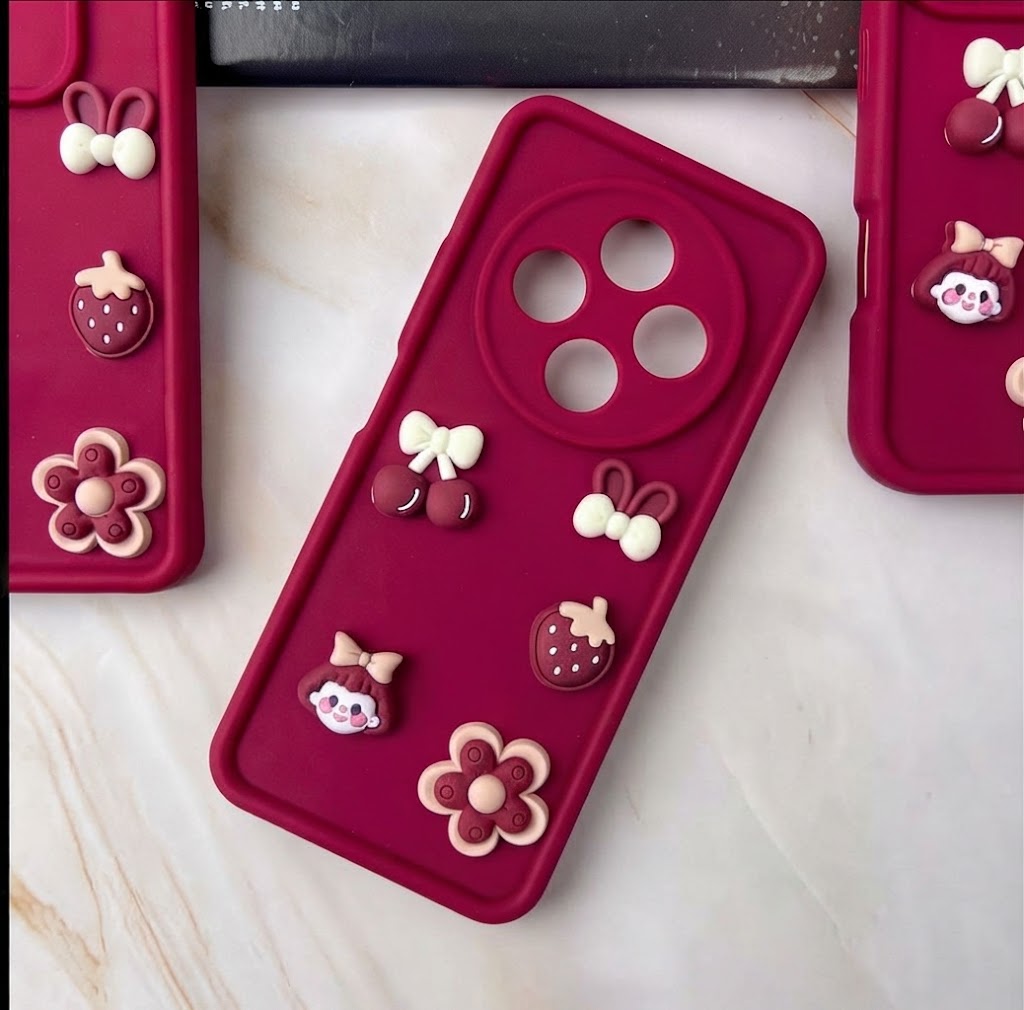Kajsa Cute 3D Cherry Flower Icons Silicone Case for Xiaomi Redmi 14C / Poco C75 4G
