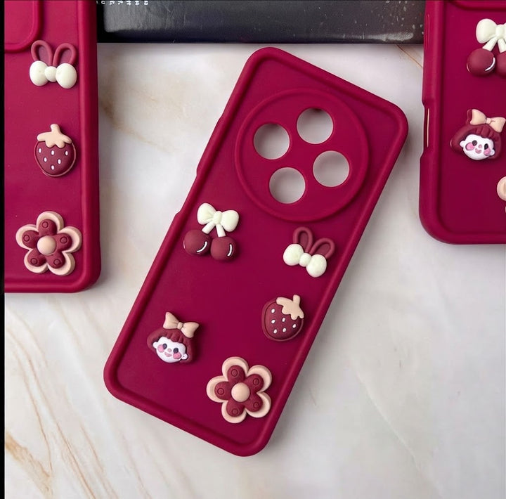 Kajsa Cute 3D Cherry Flower Icons Silicone Case for Xiaomi Redmi 14C / Poco C75 4G