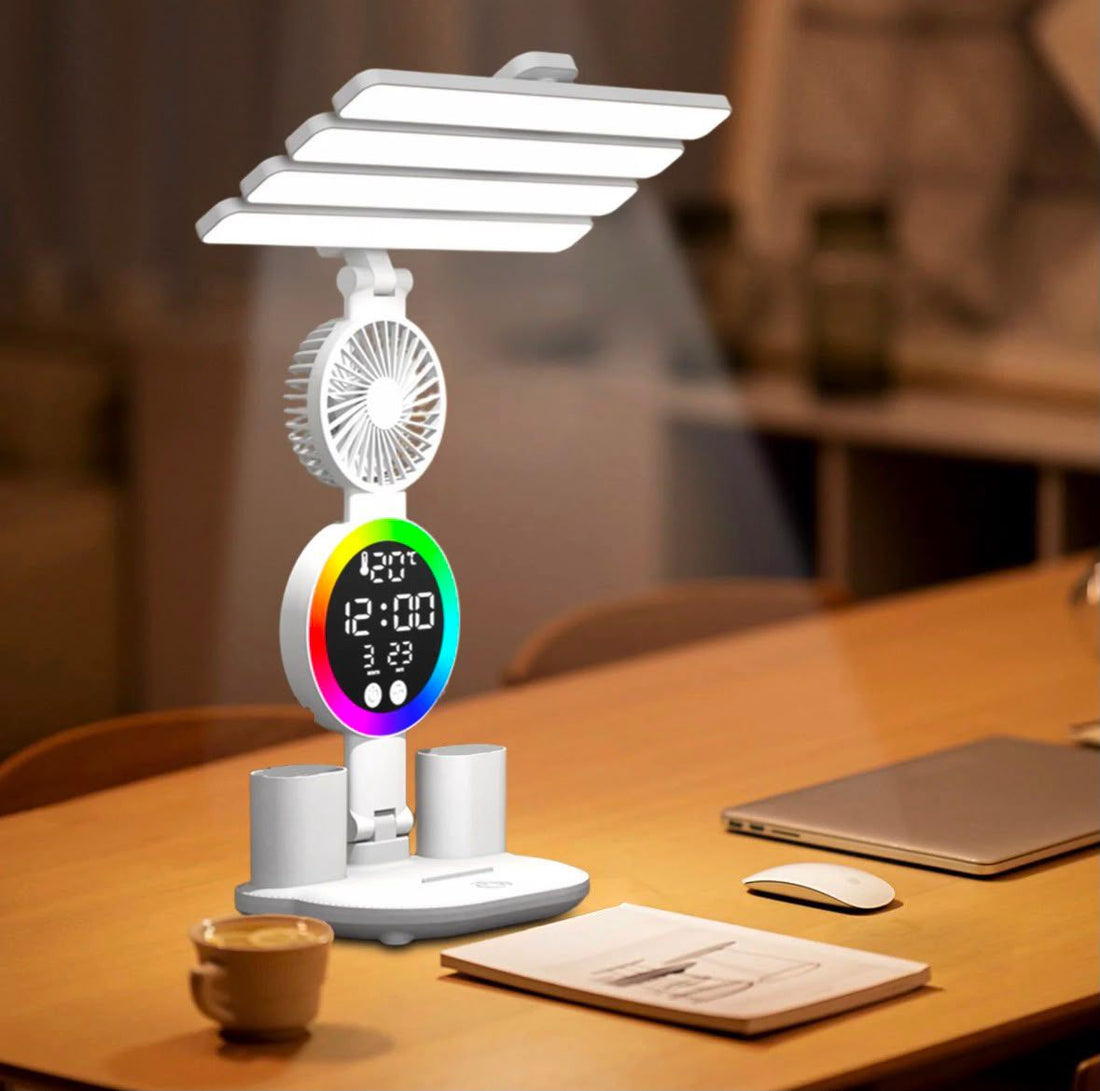 Multifunction LED Desk Lamp – Fan, Clock &amp; Night Light in One