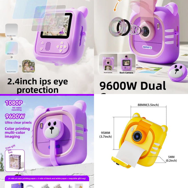 Cute Bear Kids Camera | 1080P Instant Print | 180° Rotating