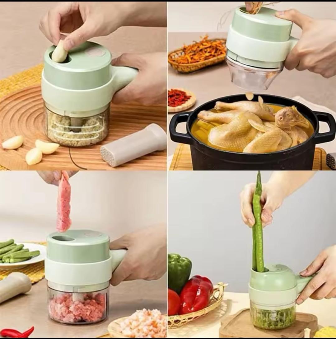 Chop, Mince & Slice in Seconds – 4 in 1 Handheld Electric Vegetable Cutter