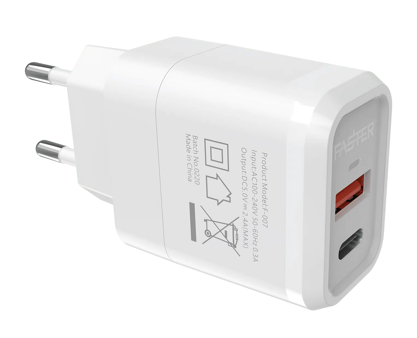 FASTER FAC-950 20W Wall Fast Charger QC+PD Dual Port