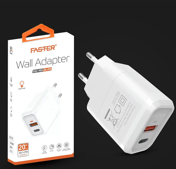 FASTER FAC-950 20W Wall Fast Charger QC+PD Dual Port