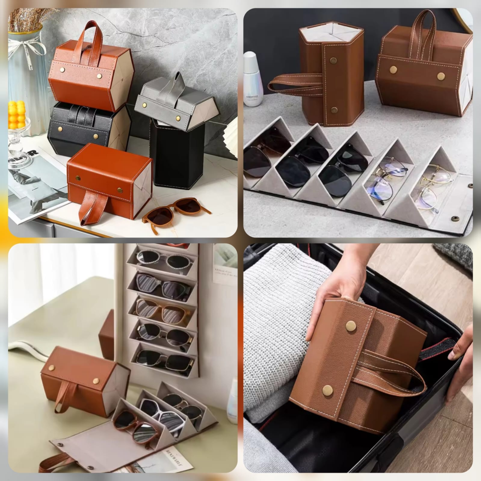 Foldable Leather Sunglasses Organizer  Portable Travel Case