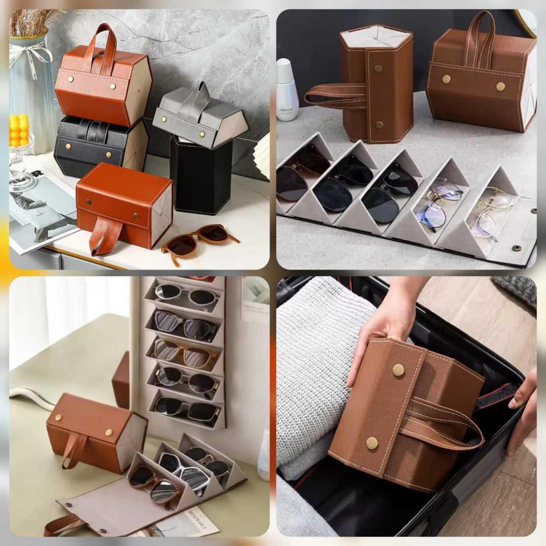 Foldable Leather Sunglasses Organizer  Portable Travel Case
