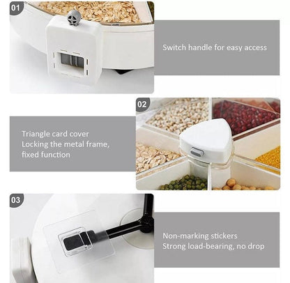 Wall Mounted 6 Grids Grain Storage Wheel, Rotatable Cereal Container, 6 in 1 Rotatable Wall Mounted Rice And Pulses Container