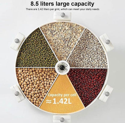 Wall Mounted 6 Grids Grain Storage Wheel, Rotatable Cereal Container, 6 in 1 Rotatable Wall Mounted Rice And Pulses Container
