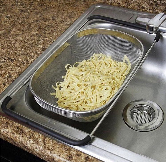 Stainless Steel Drain Basket, Micro Perforated Colander Strainer Basket, Over the Sink Fine Mesh Basket