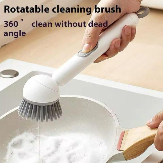 360° Rotating Kitchen Dish Brush with Soap Dispenser Clean Dishes with Ease