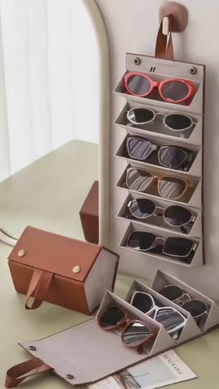 Foldable Leather Sunglasses Organizer  Portable Travel Case