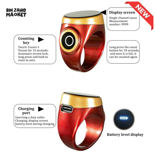 SMART WATERPROOF DIGITAL ZIKR TASBEEH RING – BLUETOOTH 5 PRAYER TIME REMINDER SMART WEARABLE COUNTER